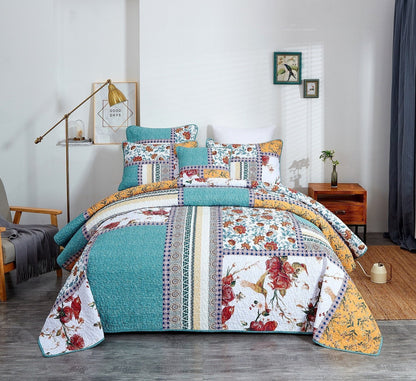 Old World Garden Hummingbirds Pastel Cotton Patchwork Quilt Set – view 8