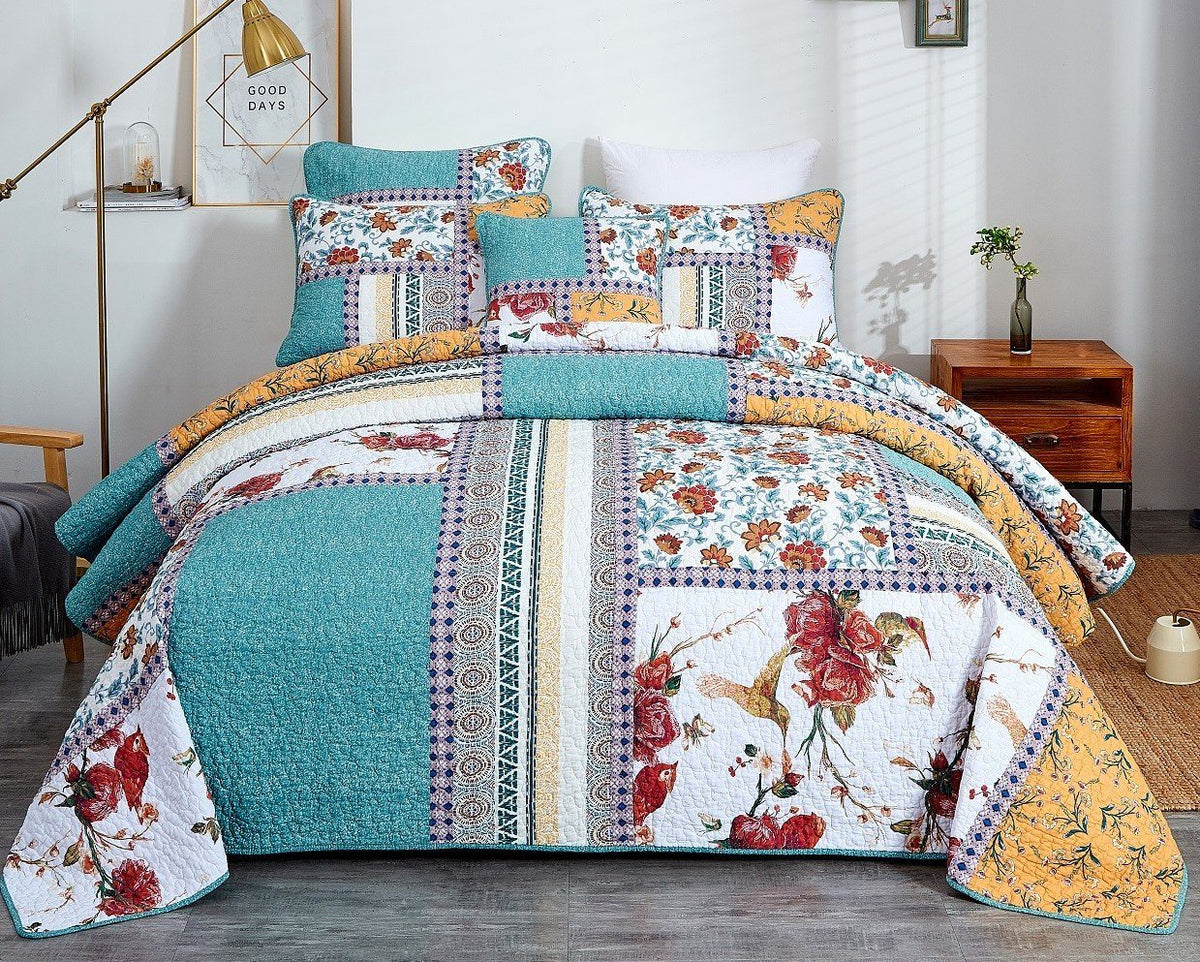 Old World Garden Hummingbirds Pastel Cotton Patchwork Quilt Set – view 13
