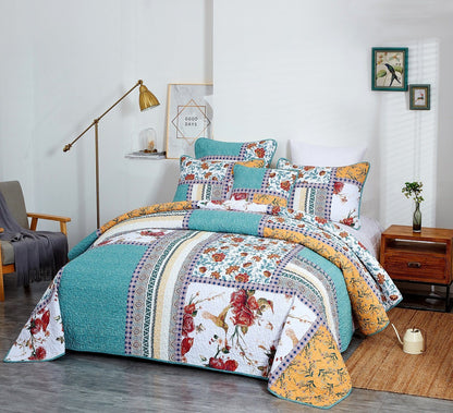 Old World Garden Hummingbirds Pastel Cotton Patchwork Quilt Set – view 9