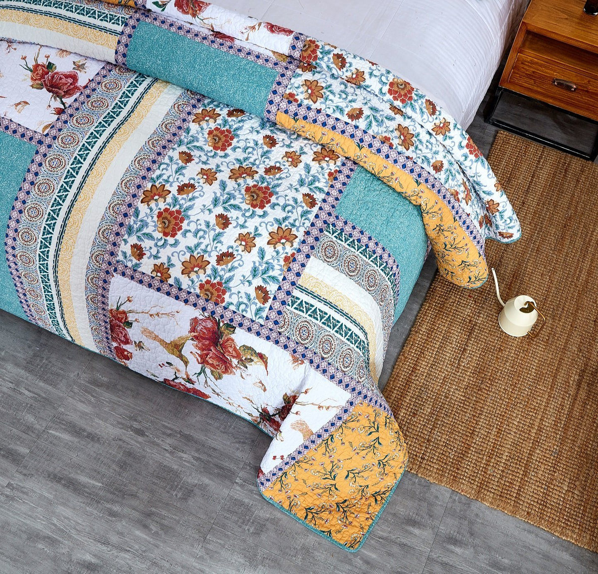 Old World Garden Hummingbirds Pastel Cotton Patchwork Quilt Set – view 6