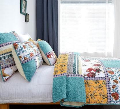 Old World Garden Hummingbirds Pastel Cotton Patchwork Quilt Set – view 5
