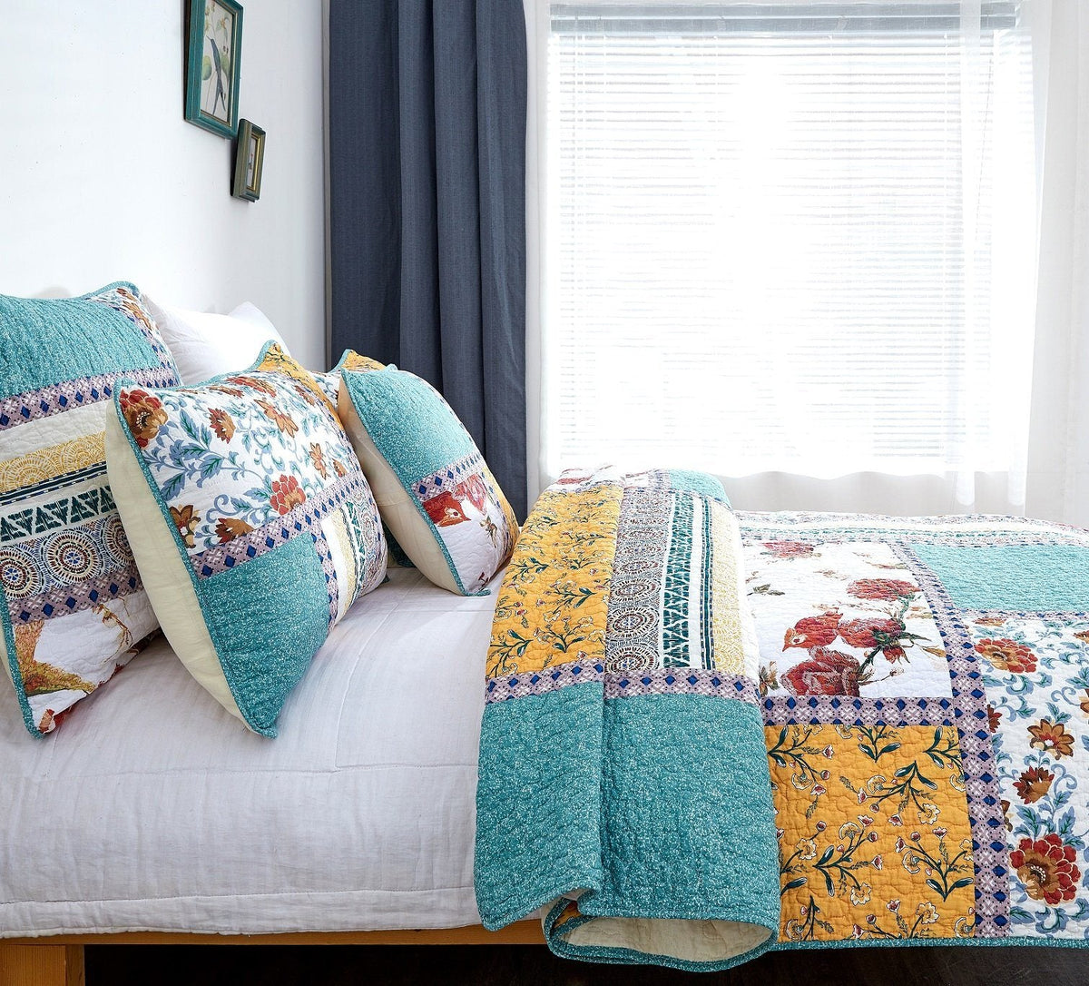 Old World Hummingbirds Garden Cotton Patchwork Pillow Sham – view 3