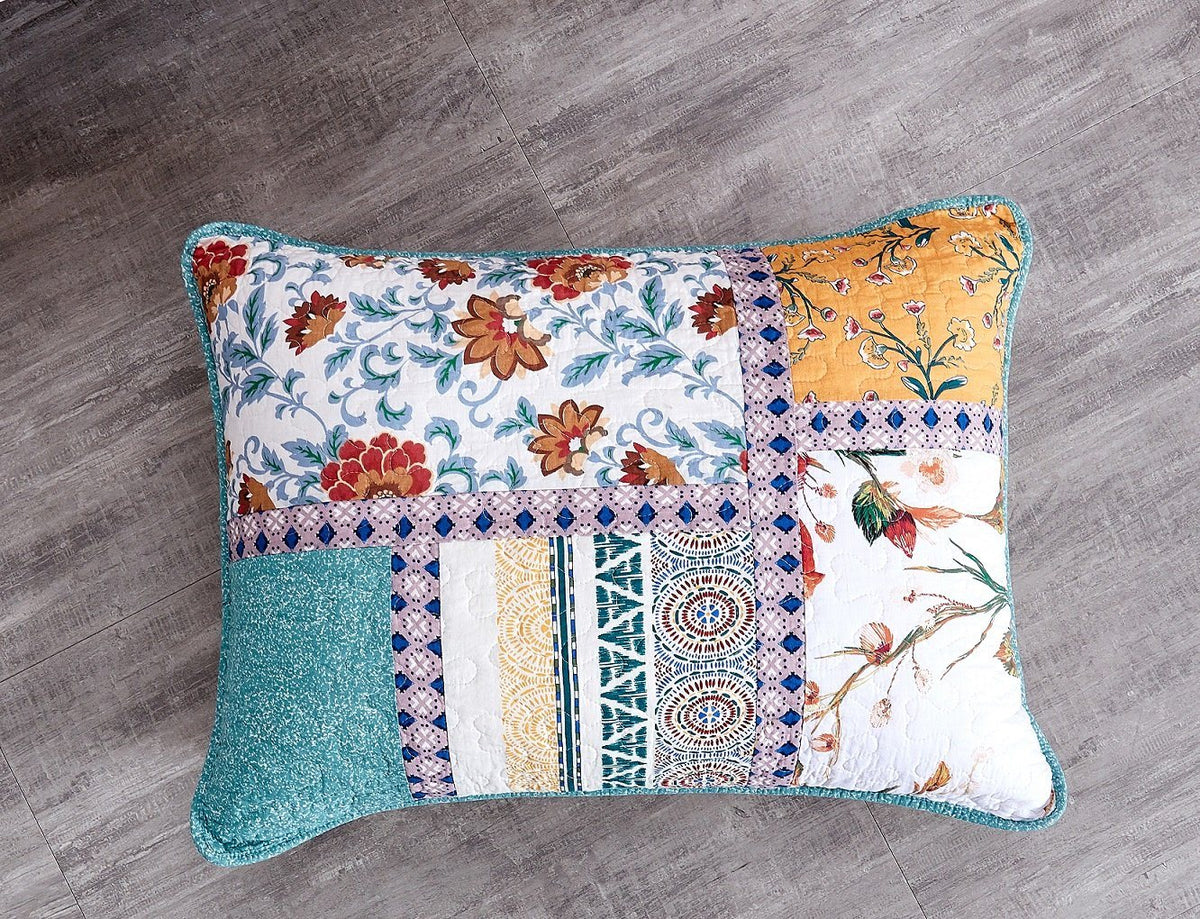 Old World Hummingbirds Garden Cotton Patchwork Pillow Sham – view 2