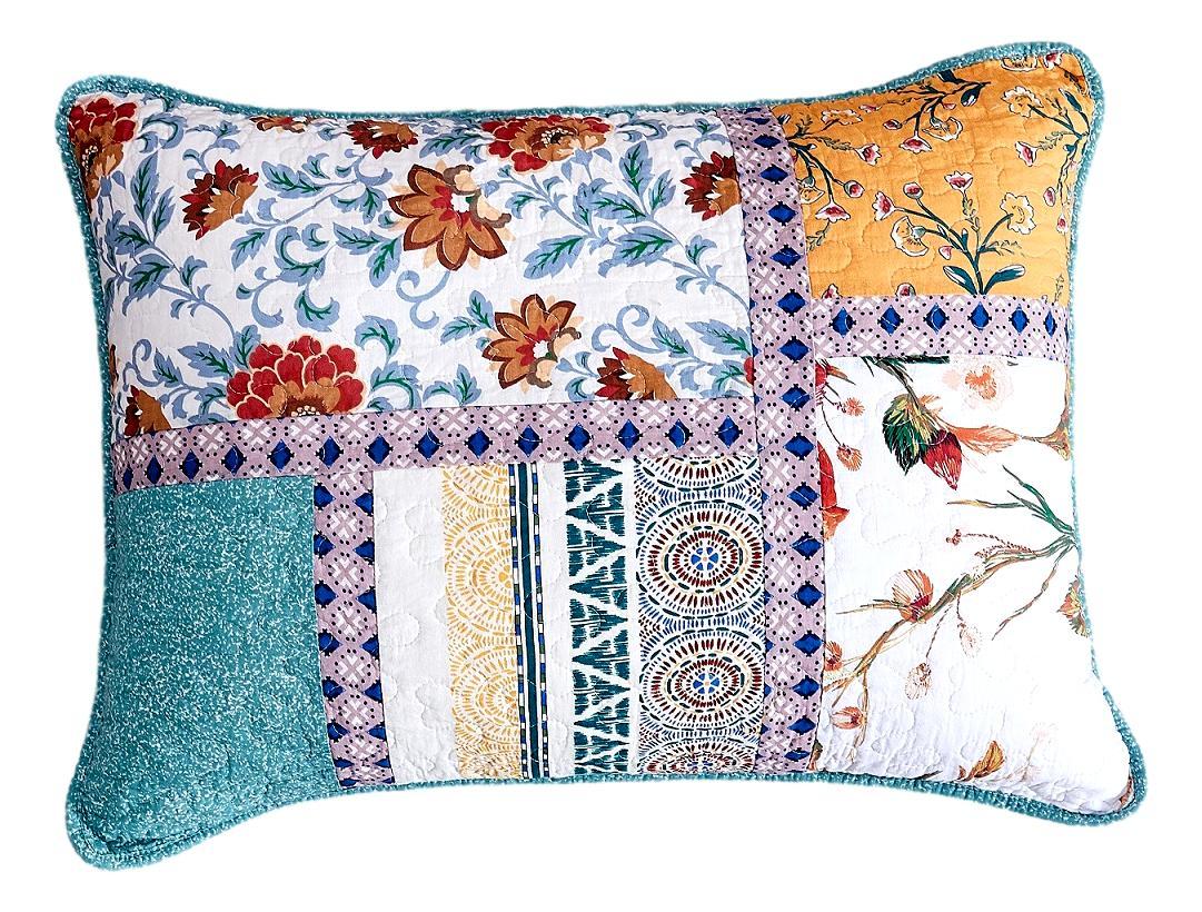 Cotton Patchwork Garden Pillow Sham, Hummingbirds & Floral Design