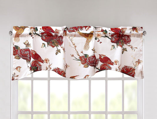Cotton Scalloped Valance with Burgundy Rose Design