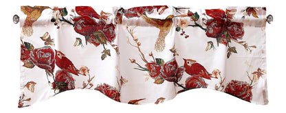 Hummingbirds Rose Garden Cotton Scalloped Valance, White and Burgundy – view 2