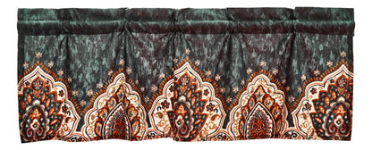 Rustic Paisley Mandala Window Valance, Orange and Dark Teal, 18 x 52 – view 3