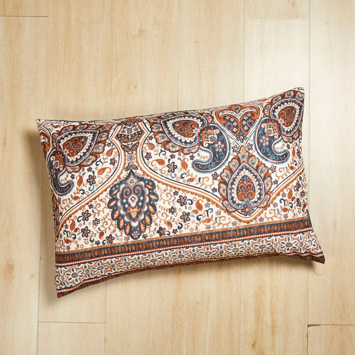 Rustic Paisley Mandala Teal, Orange and Ivory Pillowcases, Set of 2 – view 3