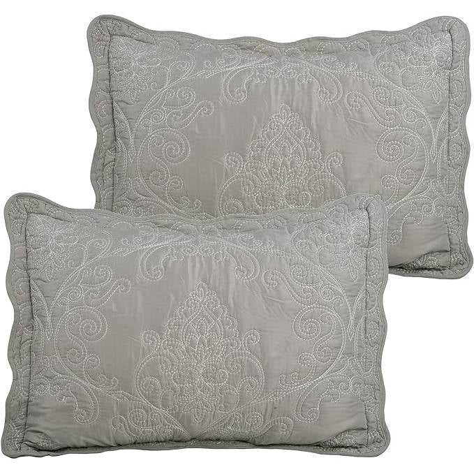 Ash Grey Damask Embroidered Oversized King Bedspread Set, 4-Piece – view 3