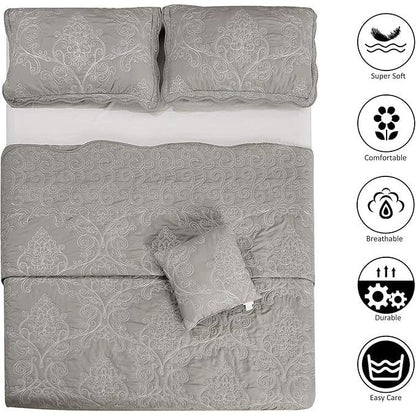 Ash Grey Damask Embroidered Oversized King Bedspread Set, 4-Piece – view 5