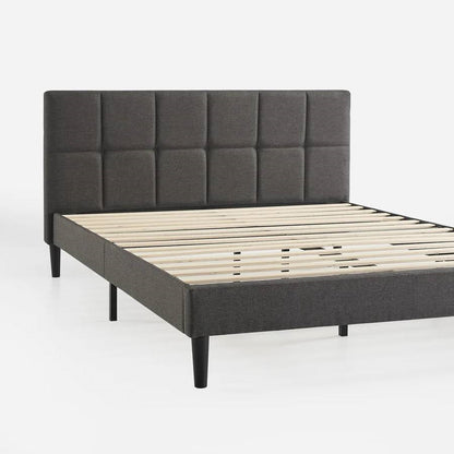 King Size Grey Upholstered Platform Bed Frame with Padded Headboard – view 2