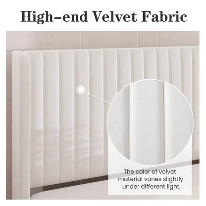 King White Velvet Upholstered Platform Bed with Wingback Headboard – view 4