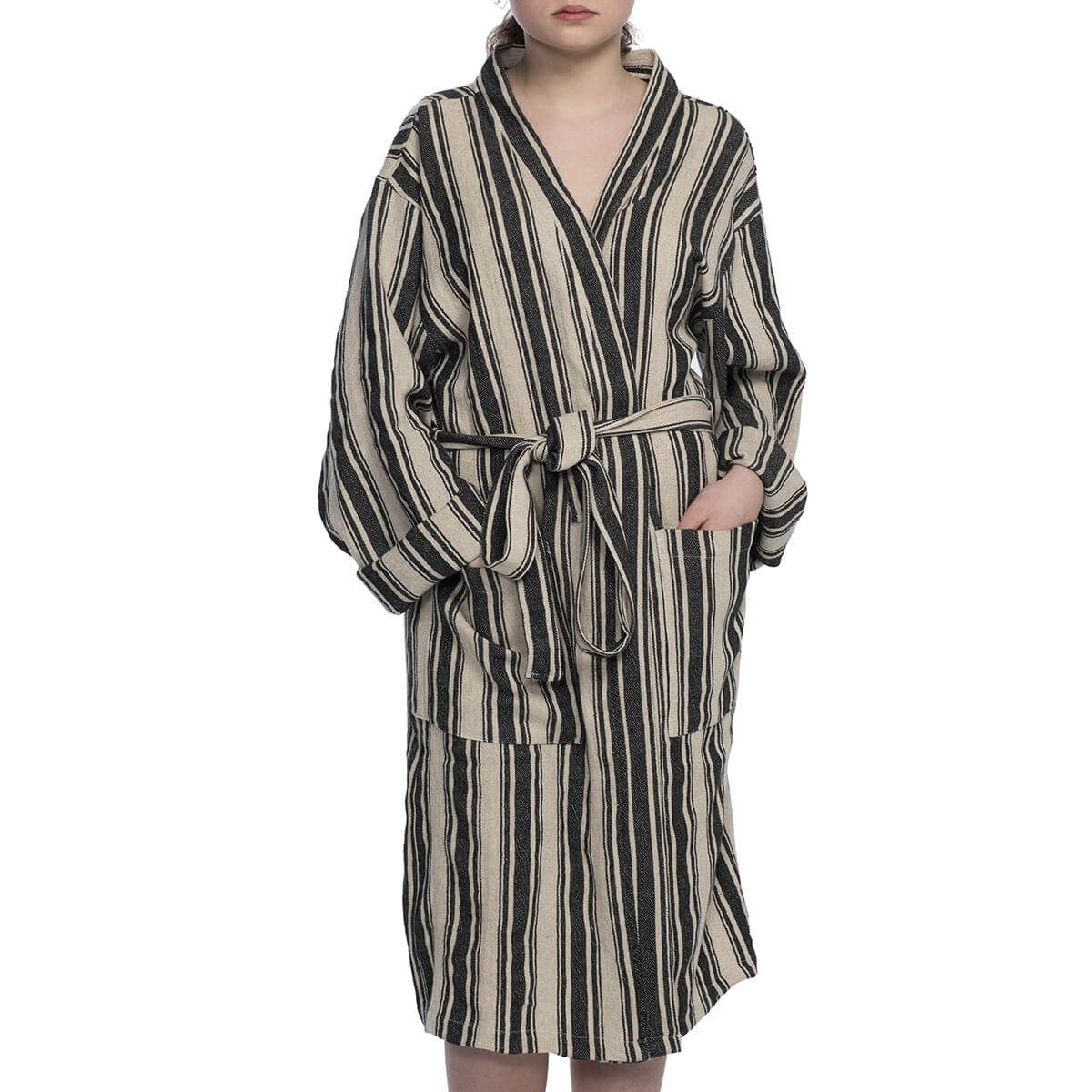 Hand-Woven Cotton Linen Blend Kimono Bathrobe, Unisex – view 6