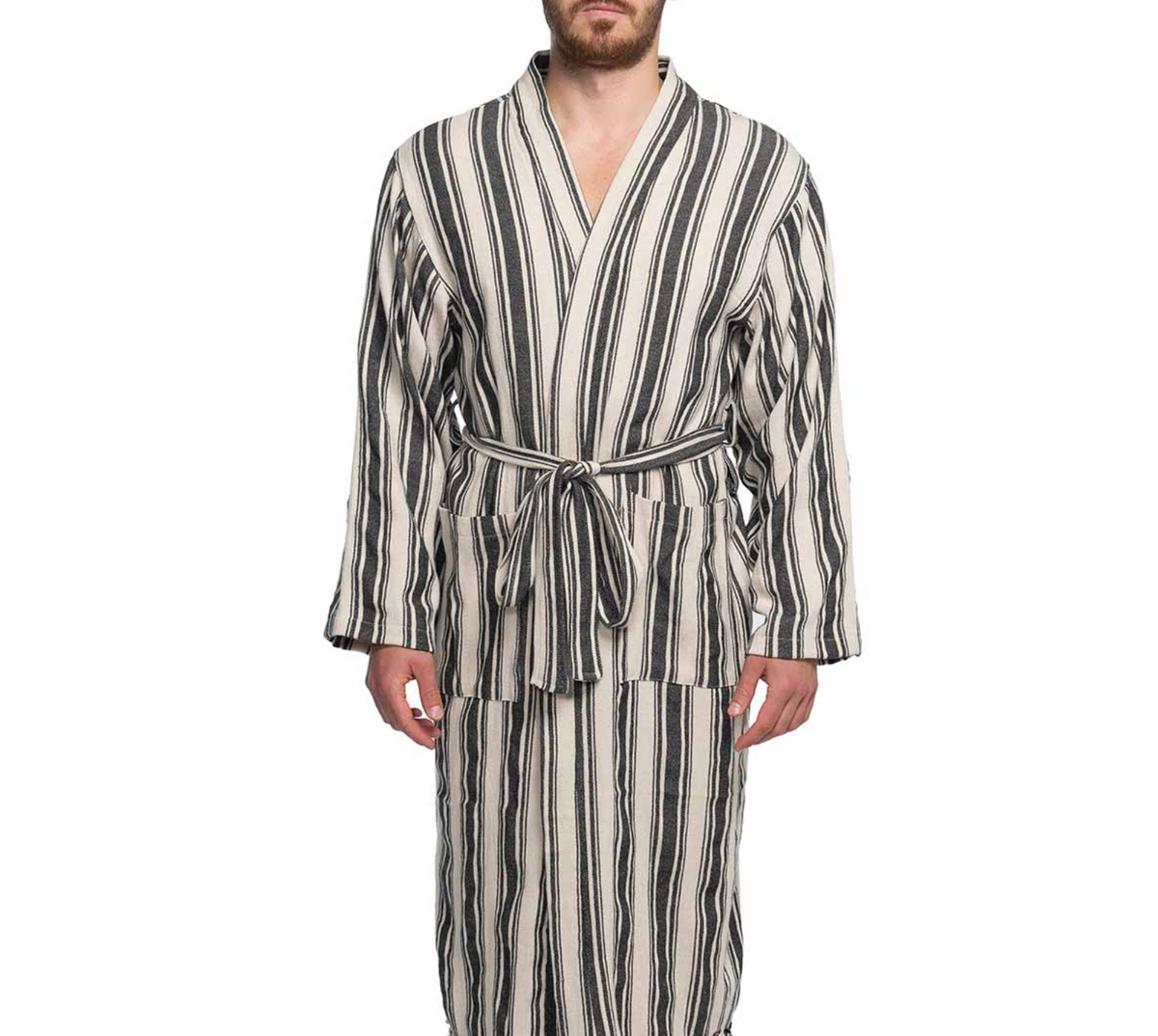 Hand-Woven Cotton Linen Blend Kimono Bathrobe, Unisex – view 7