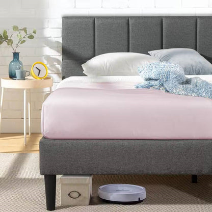 Queen Size Grey Upholstered Platform Bed Frame with Padded Headboard – view 4