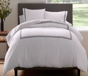 Langston Cotton Sateen Comforter Set with Geometric Embroidered Border – view 2