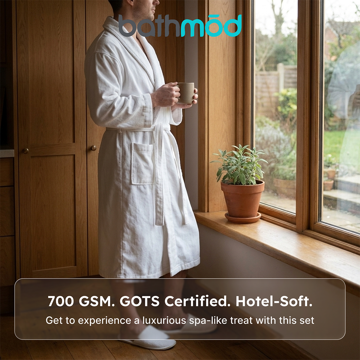 Organic Turkish Cotton Bathrobe and Slipper Set, 700 GSM – view 5