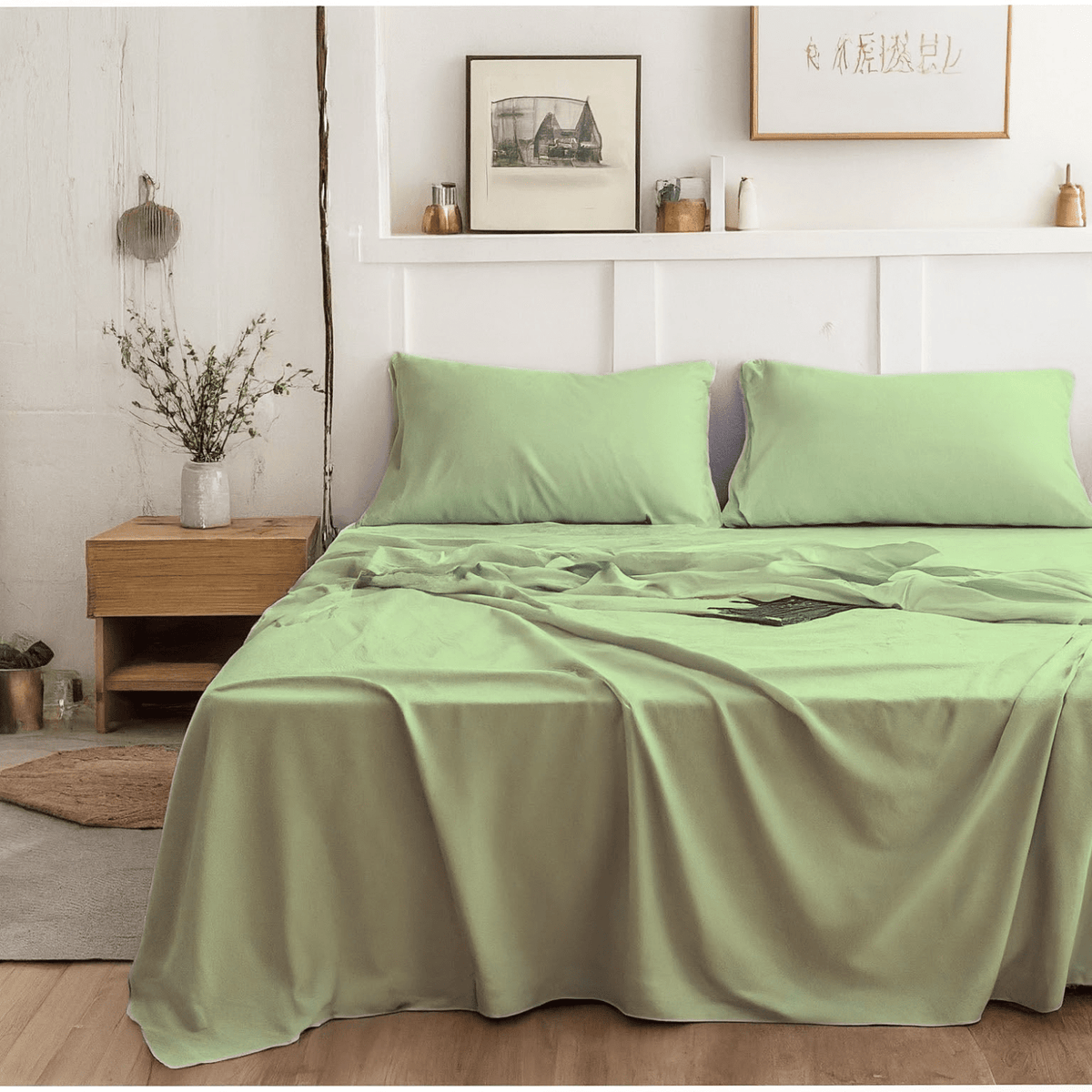 Sage Green Microfiber Bed Sheet Set for Everyday Comfort