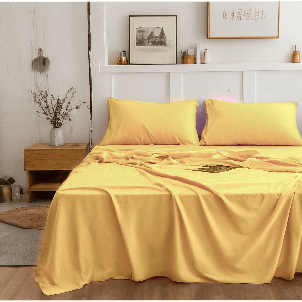 Microfiber Bed Sheet Set in Light Sunny Yellow