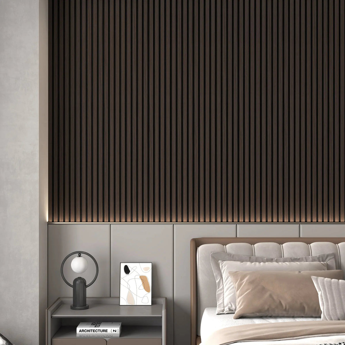 Smoked Walnut Acoustic Solid Wood Slat Wall Panels, 2 Per Box – view 6