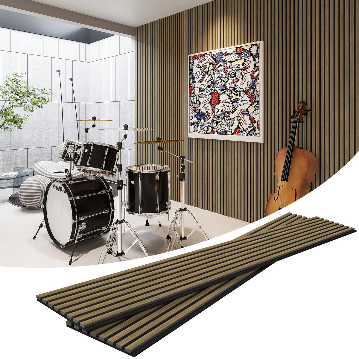 MDF Acoustic Slat Wood Wall Panels with Recycled Felt Backing – view 23