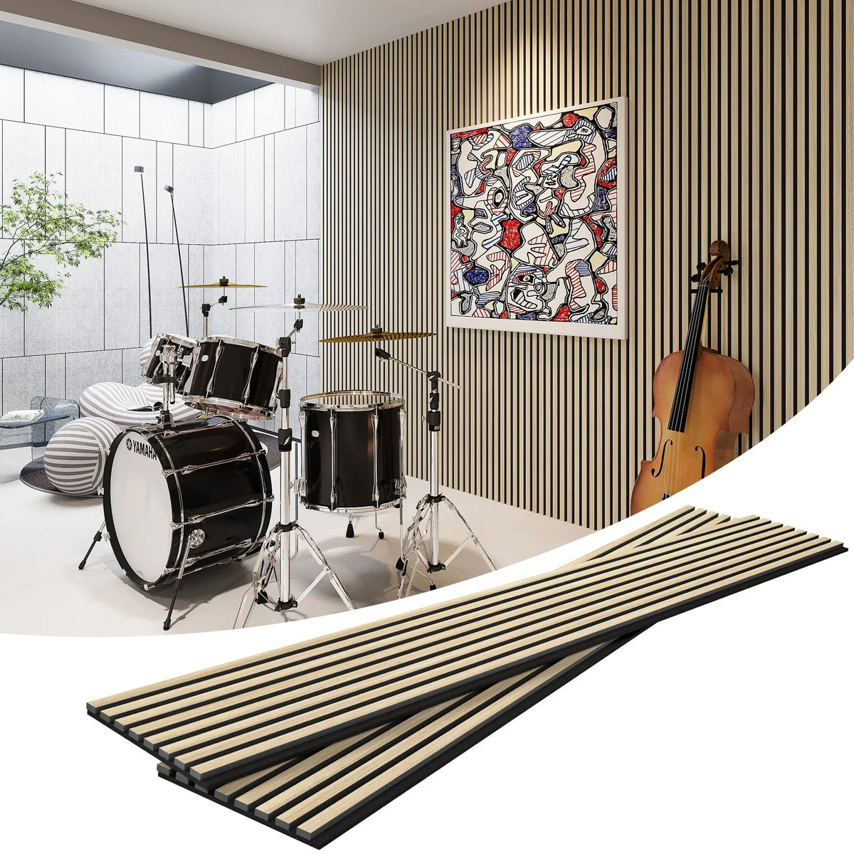 MDF Acoustic Slat Wood Wall Panels with Recycled Felt Backing – view 16