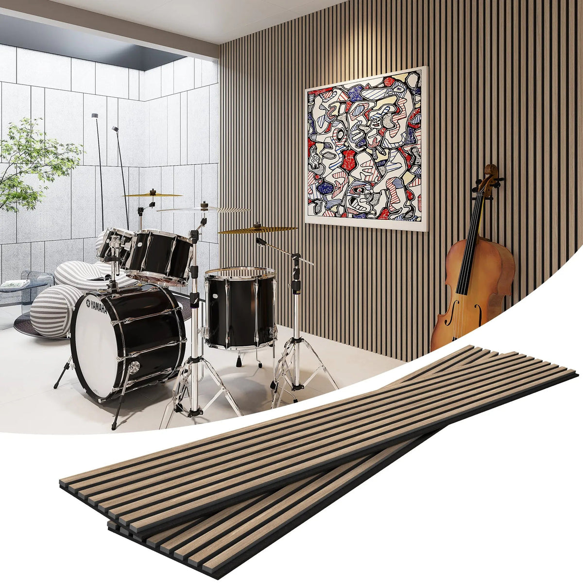 MDF Acoustic Slat Wood Wall Panels with Recycled Felt Backing – view 8