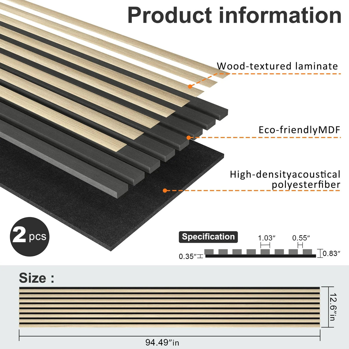 MDF Acoustic Slat Wood Wall Panels with Recycled Felt Backing – view 19