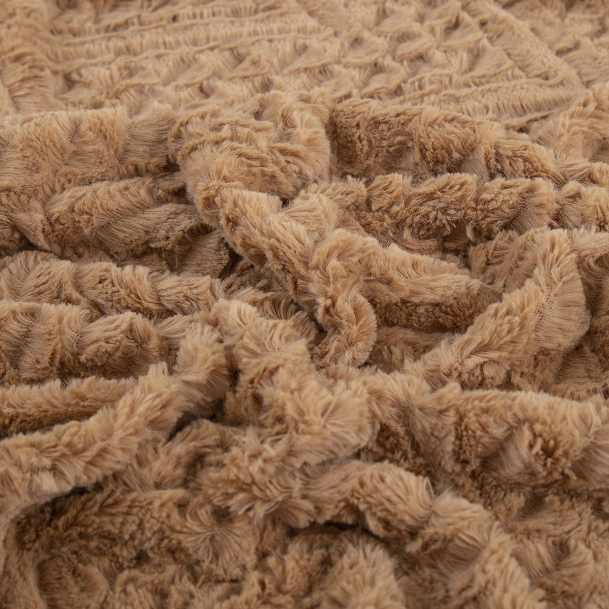Caramel Brown Embossed Chevron Faux Fur and Sherpa Throw Blanket – view 5