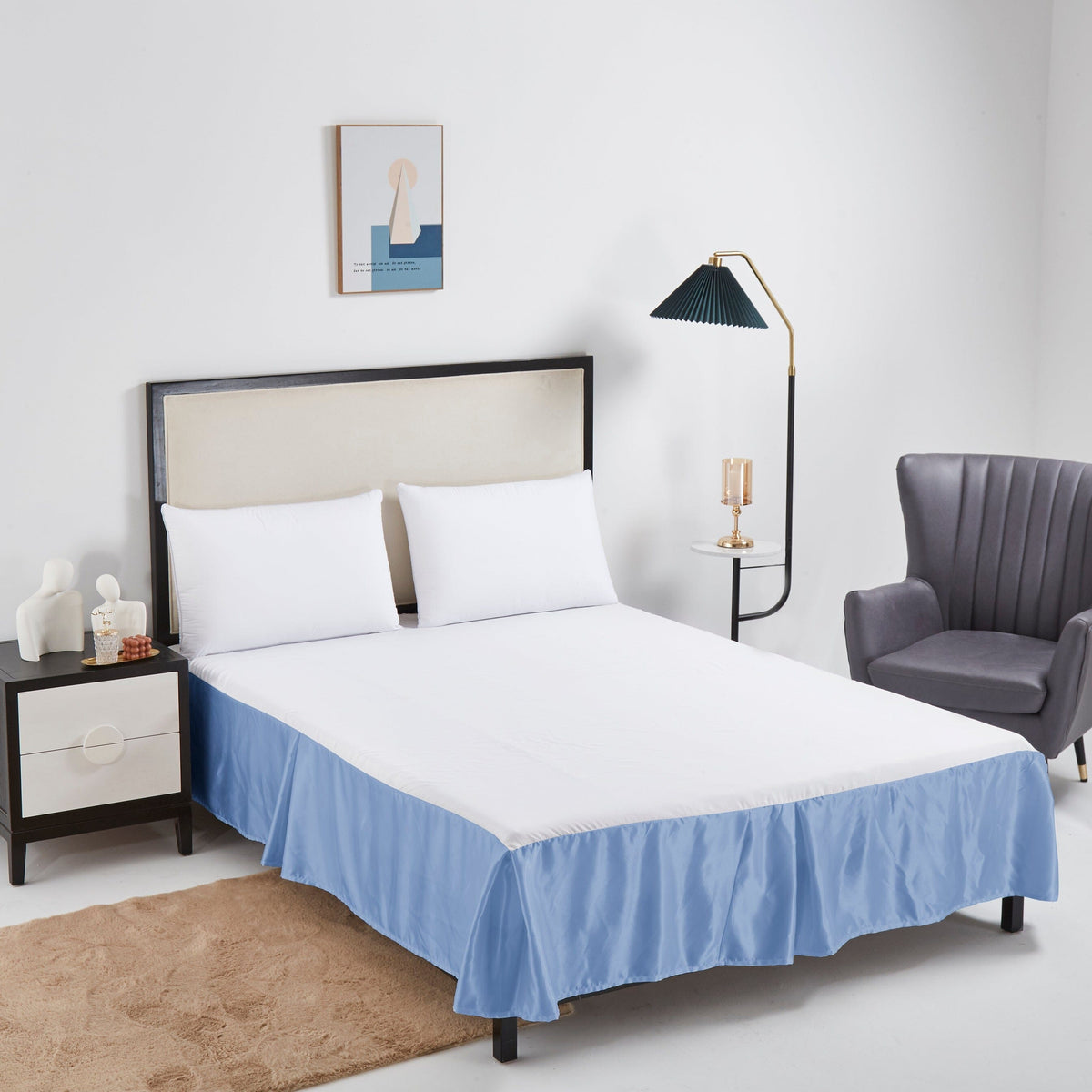 Satin Tailored Platform Bed Skirt in Blue or White, 14-Inch Drop – view 3