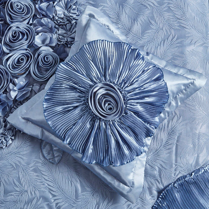 Sweet Victorian Blue Satin Floral Lace Ruffle Comforter Set – view 6