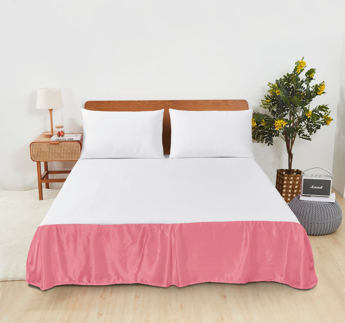 Lustrous Pink Satin Platform Bed Skirt, 14-inch Drop