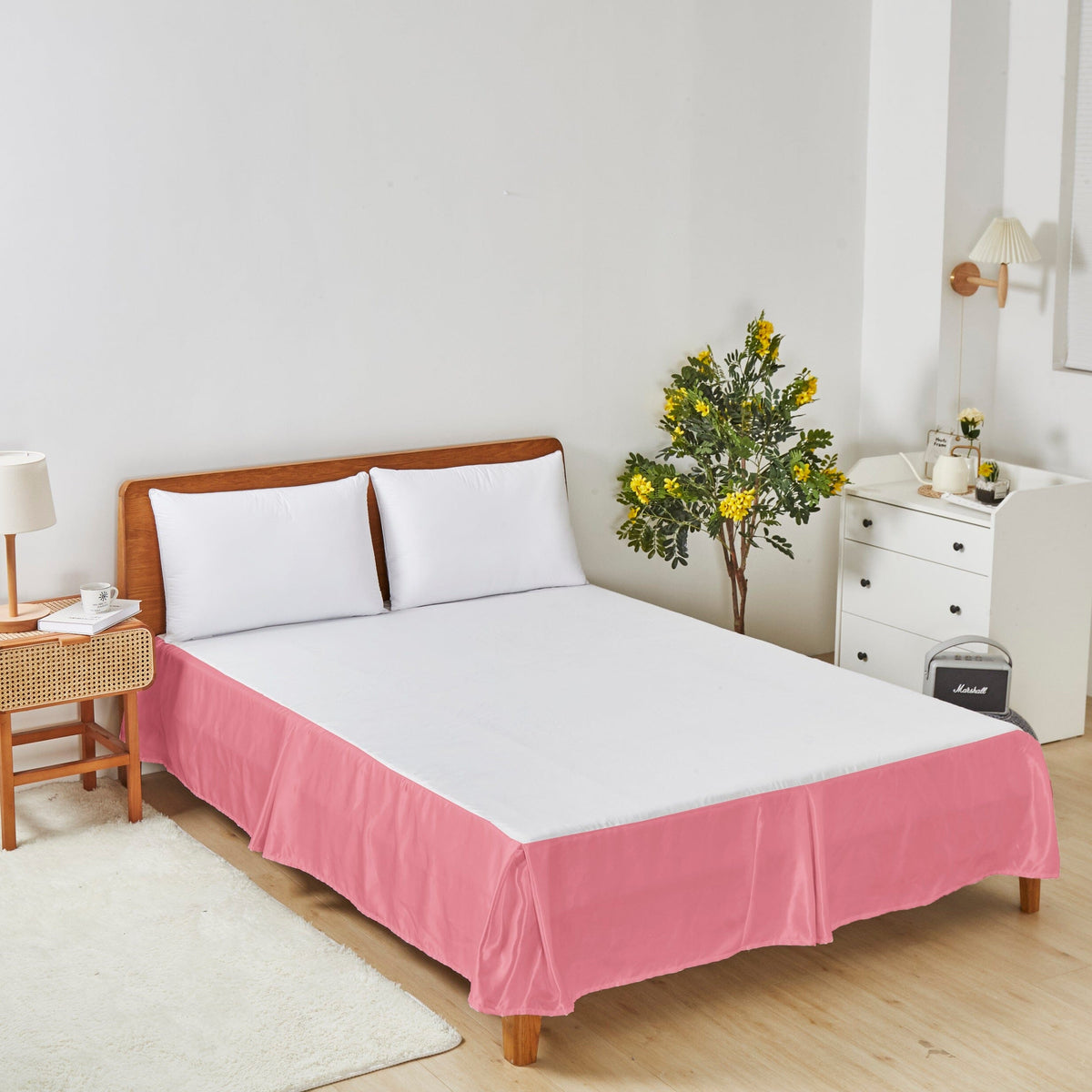 Sweet Victorian Pink Satin Tailored Platform Bed Skirt, 14" Drop – view 2