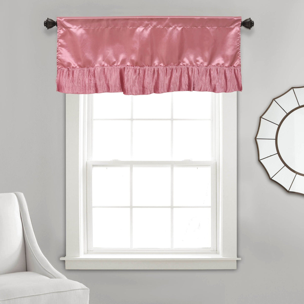 Pink Polyester Satin Ruffle Window Valance, 18 x 52 Inches