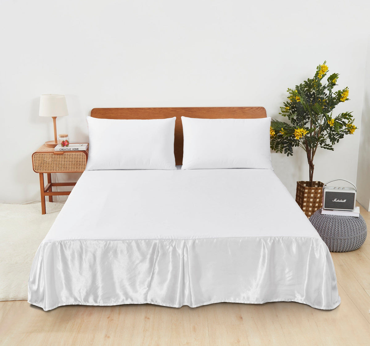 Satin Platform Bed Skirt in Bright White with a 14-Inch Drop