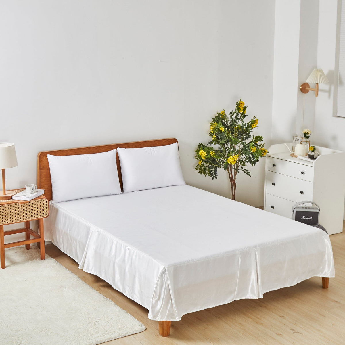 Sweet Victorian Bright White Satin Tailored Platform Bed Skirt – view 2