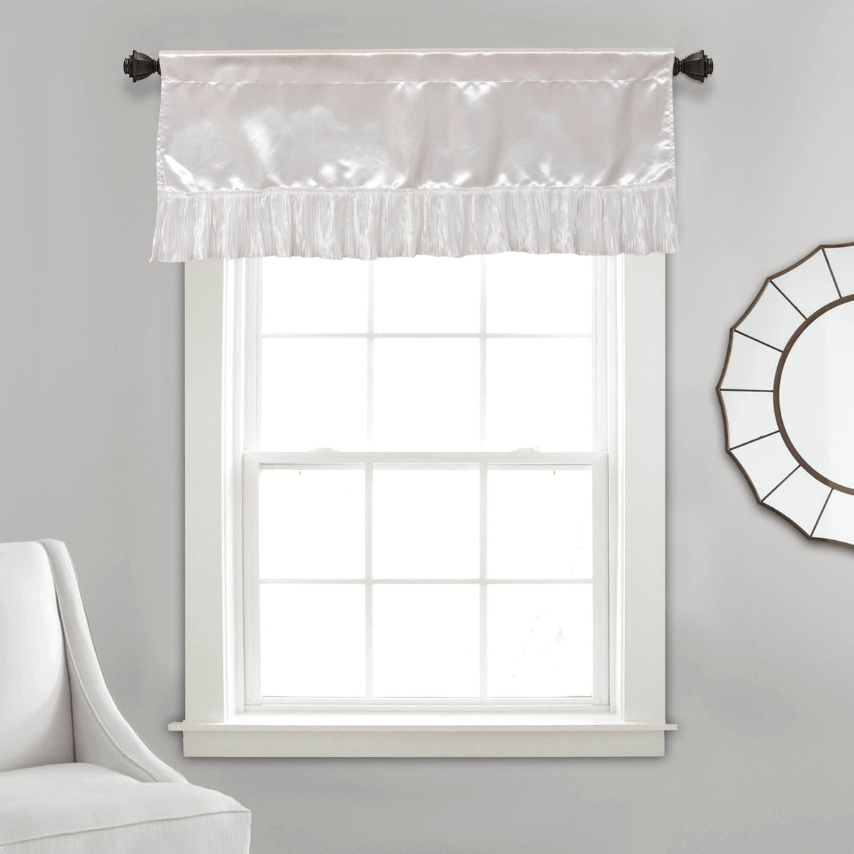 Polyester Satin Ruffle Window Valance, 18x52 Inches, White