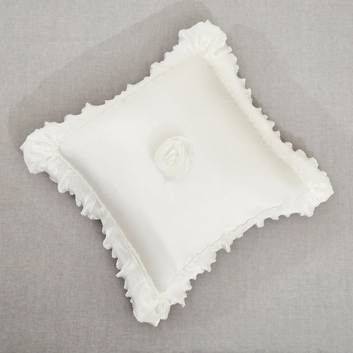 Pearl White Satin Ruffle Euro Sham with Floral Embellishments – view 3