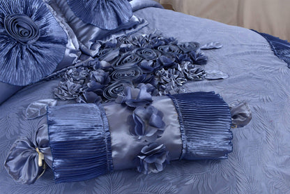 Sweet Victorian Blue Satin Floral Lace Ruffle Comforter Set – view 8