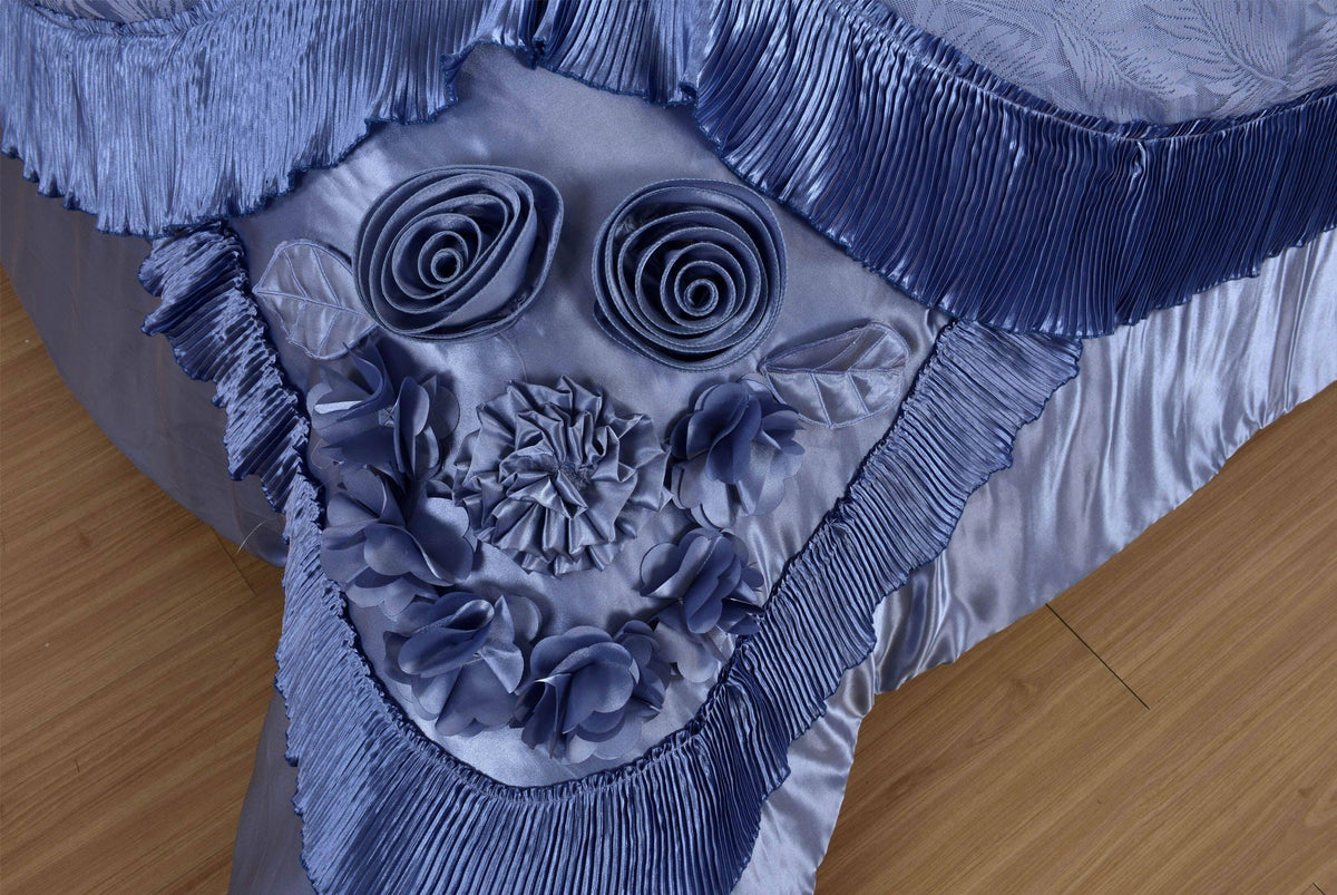 Sweet Victorian Blue Satin Floral Lace Ruffle Comforter Set – view 9