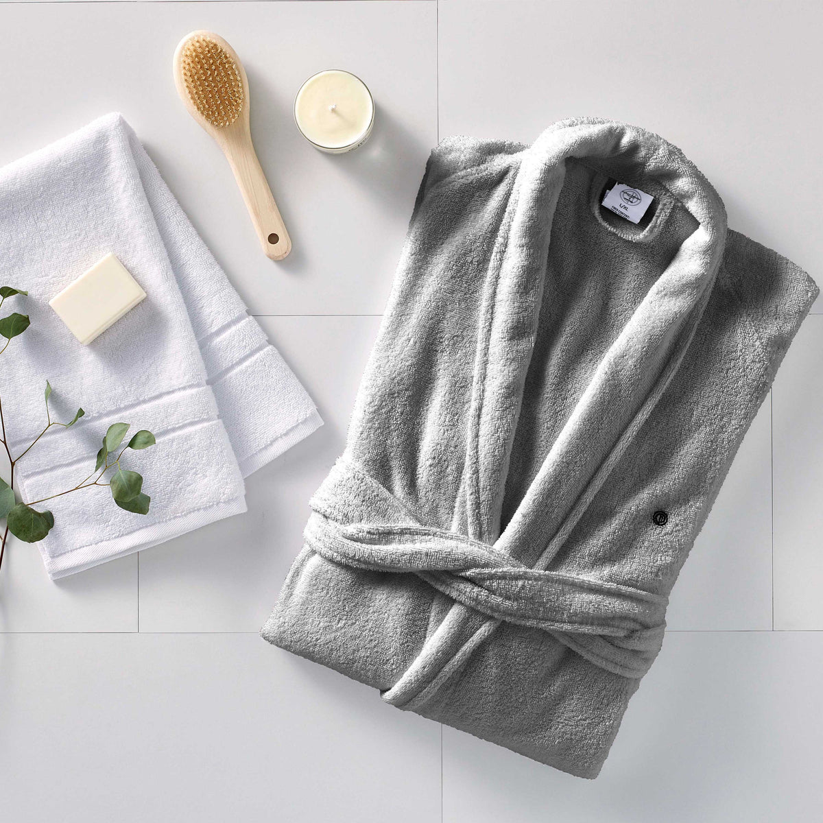 Lightweight Cotton Terry Bathrobe with Shawl Collar – view 3