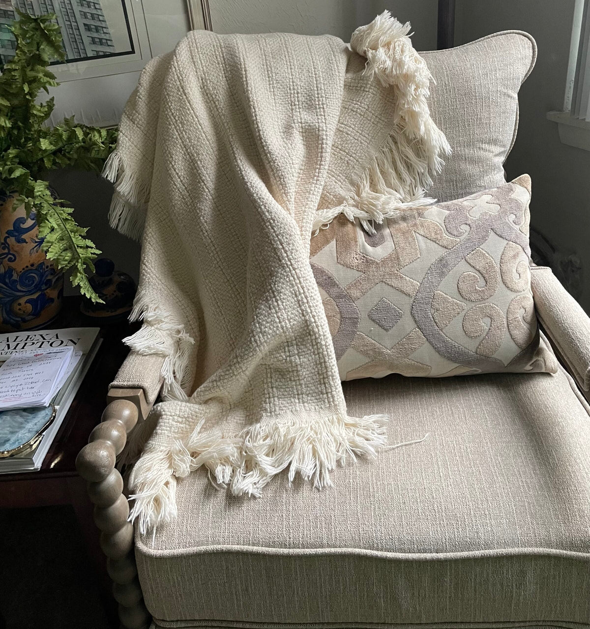 100% Cotton Fringed Throw Blanket, 52 x 65 Inch – view 6