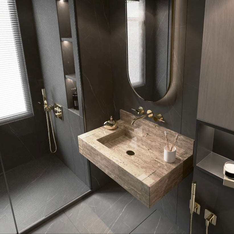 Travertine Stone Wall-Mount Washbasin for Modern Bathrooms