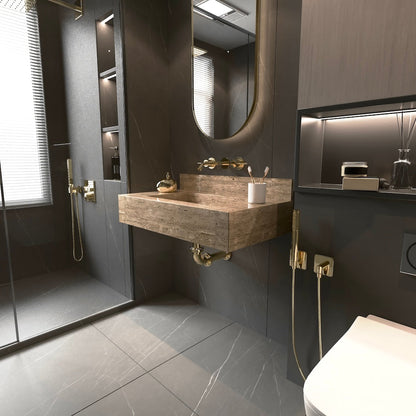 Travertine Stone Wall-Mount Bathroom Sink, Floating Washbasin – view 2