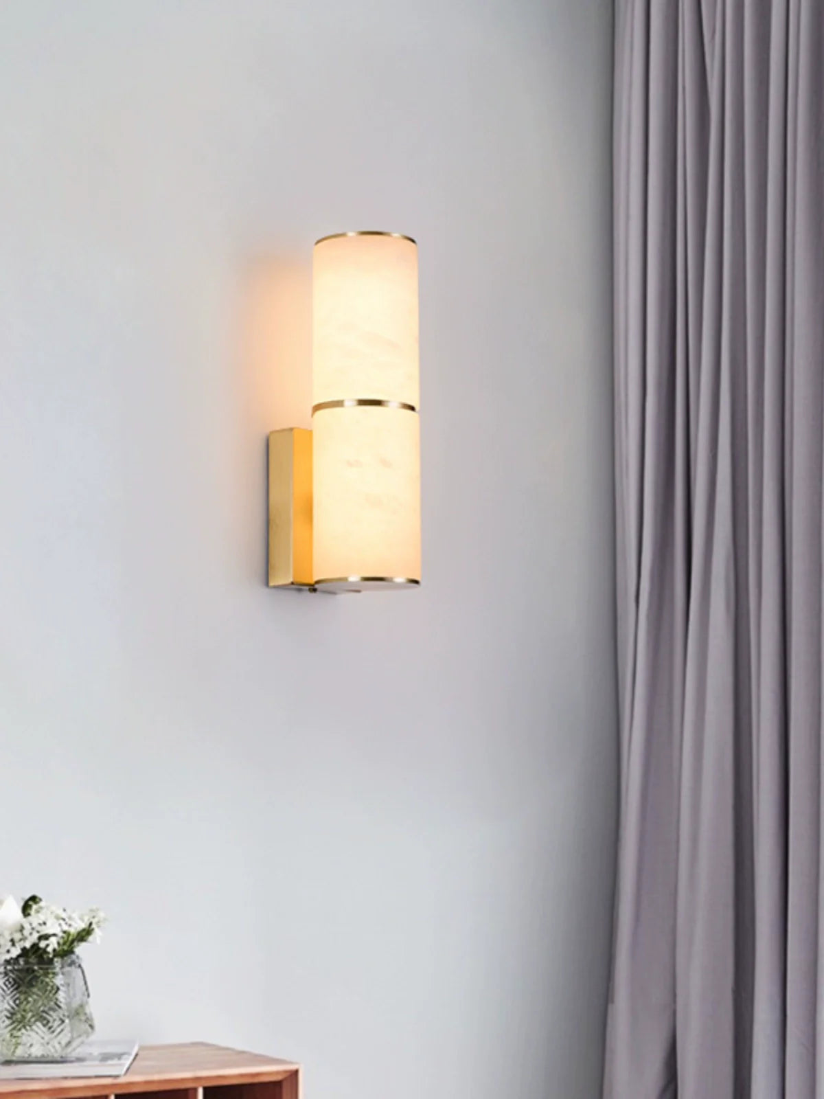 Copper and Marble Modern Wall Sconce with Warm LED Light – view 2