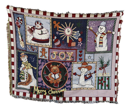 Snowman Merry Christmas Cotton Blend Tapestry Throw Blanket – view 6