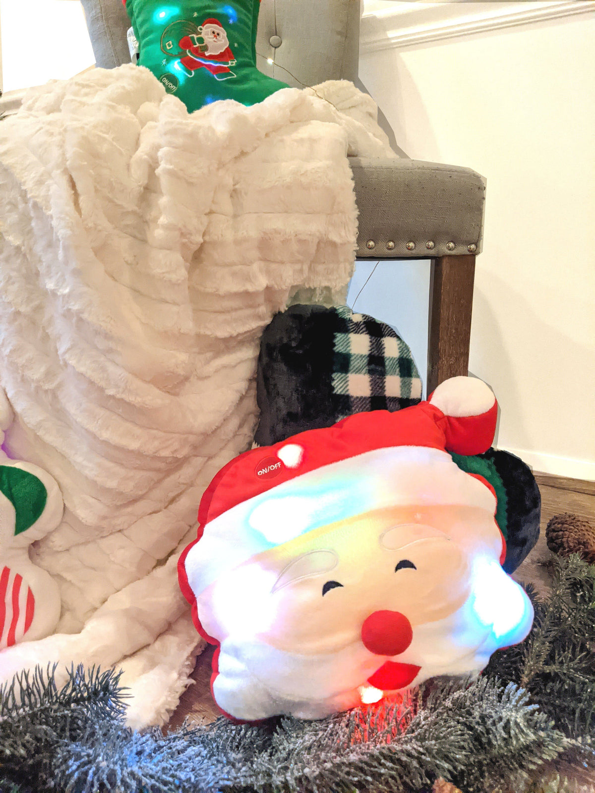 Santa Claus Microbead LED Light-Up Christmas Pillow, 12x12 Inch – view 3