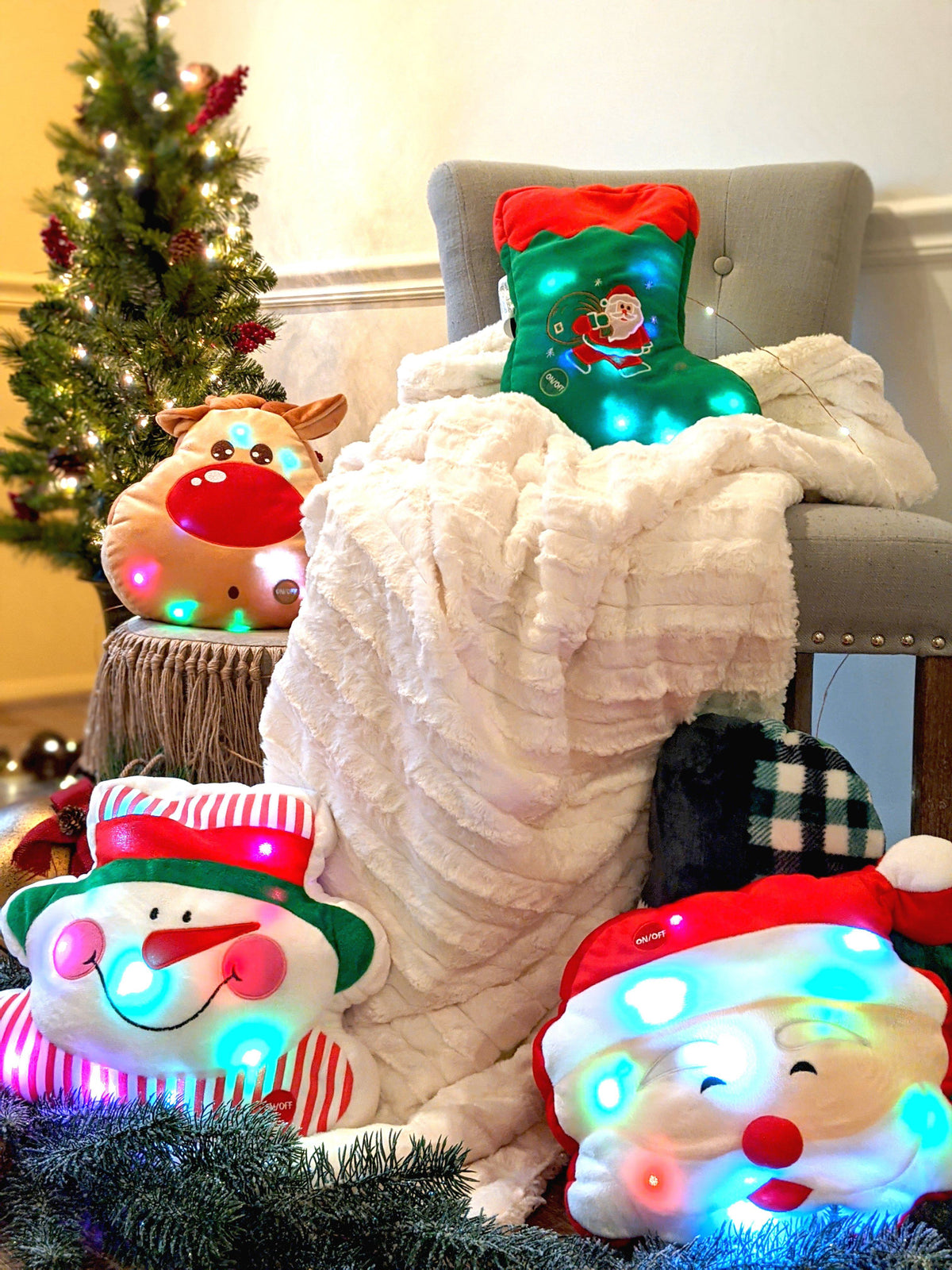 Santa Claus Microbead LED Light-Up Christmas Pillow, 12x12 Inch – view 4