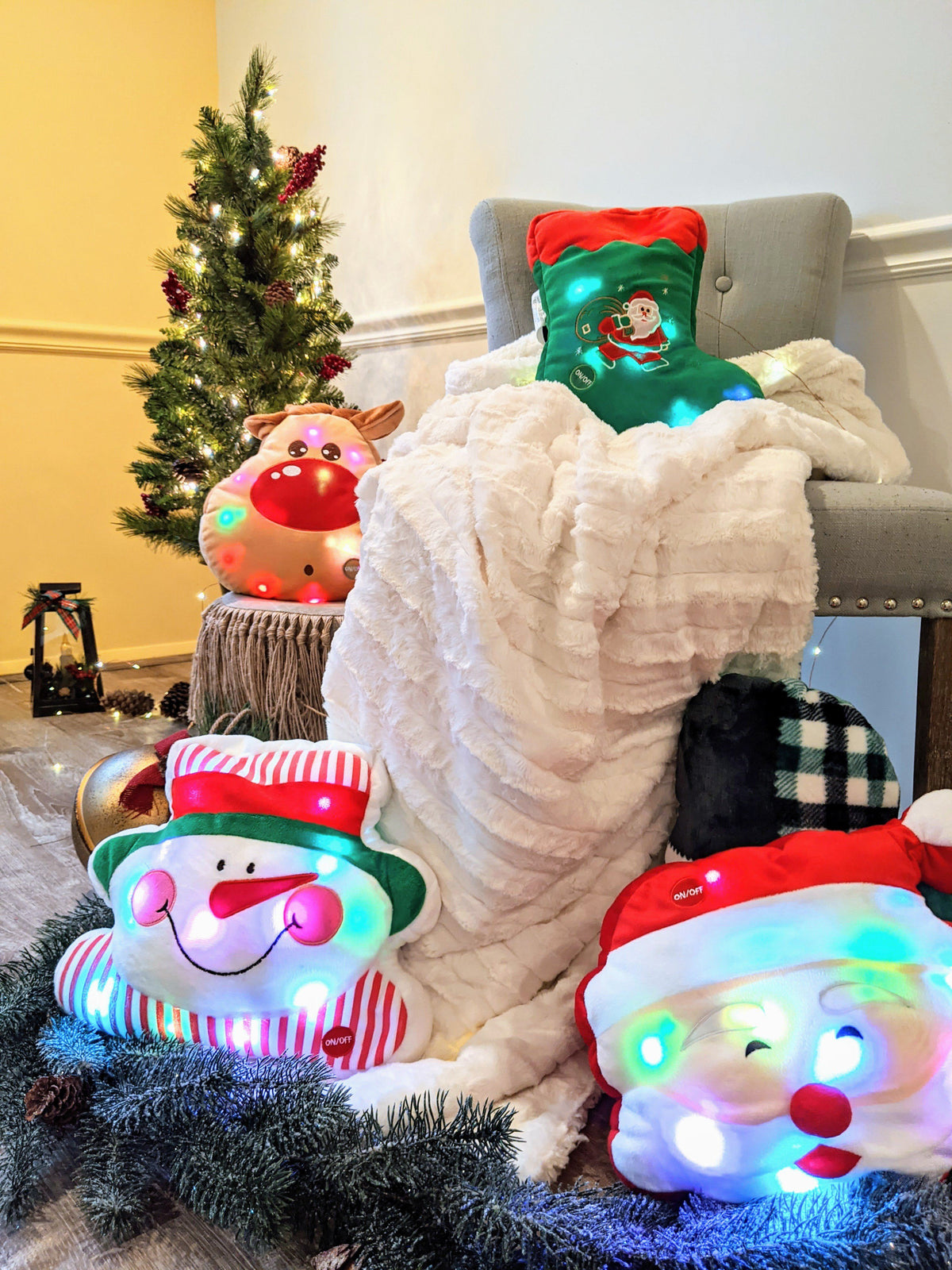 Santa Claus Microbead LED Light-Up Christmas Pillow, 12x12 Inch – view 9