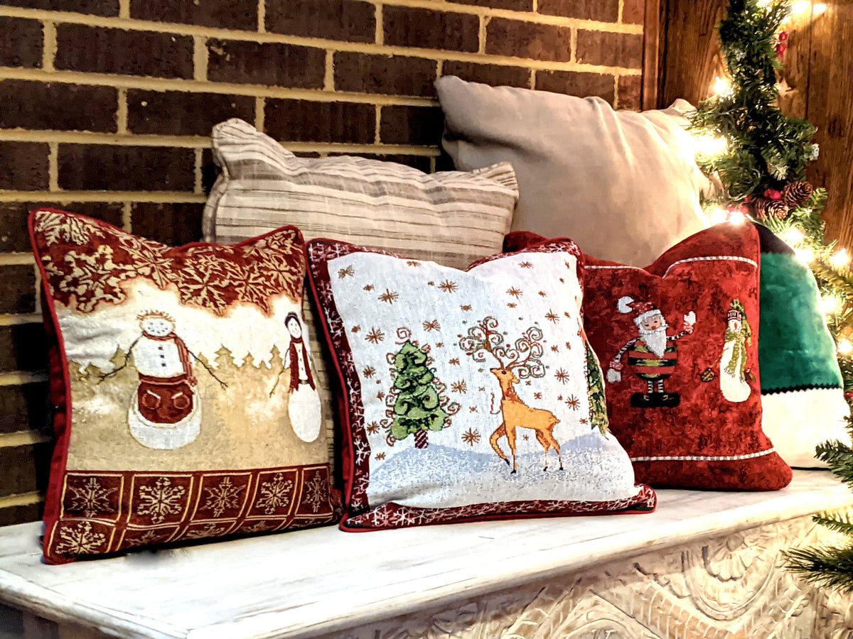 Mr. and Mrs. Snowman Couple Woven Tapestry Christmas Pillow Cover – view 12